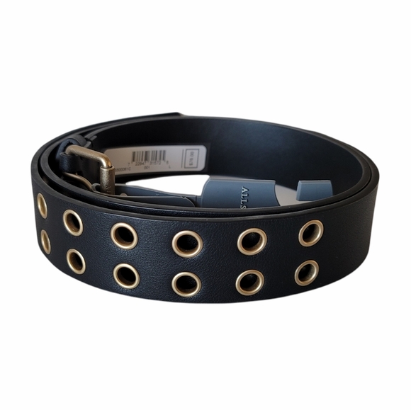 All Saints Accessories - ALLSAINTS Gold Tone 38mm Eyelet Leather Belt Large